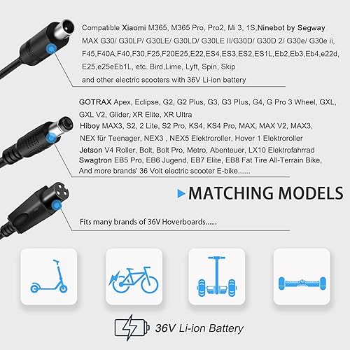 42V 2A Caricabatterie per Monopattini Elettrici per Ninebot ES1 ES2 ES4 ES3 E22E E25E E45E, Xiaomi M365, Pro, Pro 2, Mi 3, S1 S2, Caricabatterie 36V per Xiaomi e Ninebot Scooter - Ysert