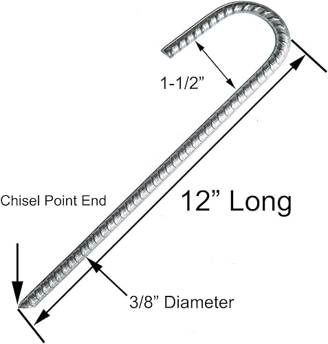 Picchetti in acciaio zincato resistente, ganci a J, picchetti da giardino per tende da campeggio, trampolino, tettoie, animali, capannoni, porte auto, altalene, set da 30,5 cm, confezione da 6 - Ysert