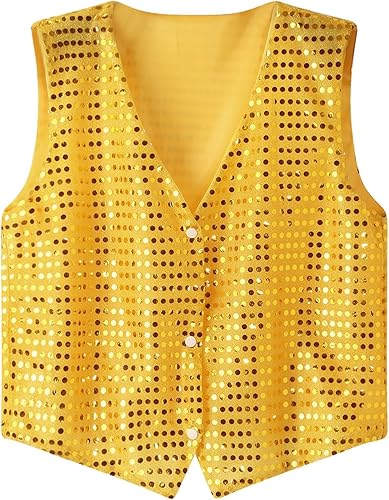 Gilet da uomo con paillette, senza maniche, con brillantini, per discoteca, con scollo a V, per matrimoni, feste, balli, carnevale, clubwear - Ysert