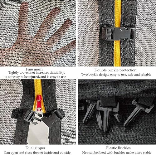 Ø244 cm / 306cm / 366cm / 427cm Rete di Sicurezza del Trampolino per trampolini da Giardino, Rete di Ricambio con Cerniera e Fibbie, Altezza griglia 163 cm / 180 cm - Ysert