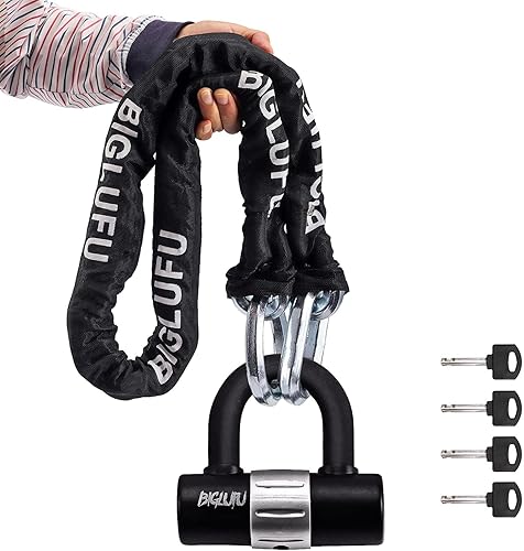 BIGLUFU Lucchetto Bici Catena Bicicletta Antifurto 120cm12mm,Con u lock e 4 tasti, Catena di Blocco Zinco Rinforzato Resistente, per Biciclette, Motocicli, Scooter, Cancelli (120cm 3kg) - Ysert