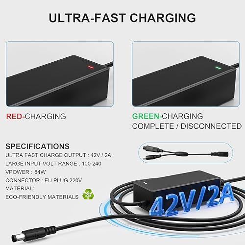 42V 2A Caricabatterie per Monopattini Elettrici per Ninebot ES1 ES2 ES4 ES3 E22E E25E E45E, Xiaomi M365, Pro, Pro 2, Mi 3, S1 S2, Caricabatterie 36V per Xiaomi e Ninebot Scooter - Ysert