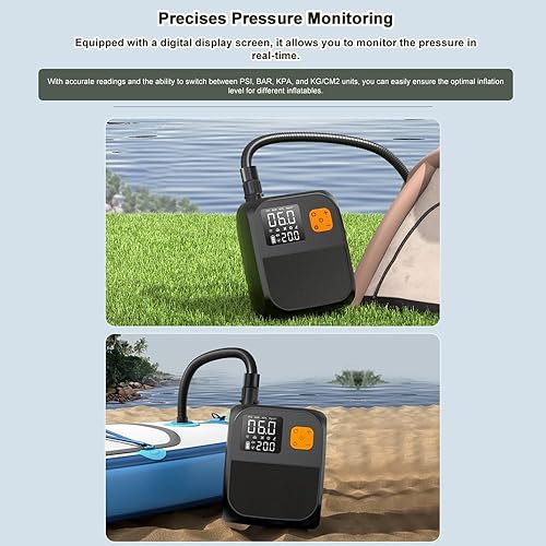 Pompa elettrica SUP da 25 PSI, pompa ad aria ad alta pressione, batteria da 8000 mAh con 6 ugelli e luce LED per barca gonfiabile, tavola da surf, materasso ad aria, galleggianti - Ysert