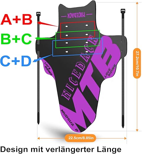 NICEDACK Parafanghi per Mountain Bike, 2 Pezzi, Mudguard Fit 20' - 29 Pollici MTB parafango Anteriore e Posteriore Compatibile con parafanghi per Bicicletta (Viola) - Ysert