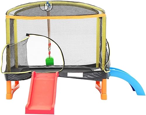 Trampolino Quadrato Con Scivolo E Scala Per Arrampicarsi, Include Rete Di Sicurezza, Tappetino, Altalena, Trampolino Da Giardino Per Uso Interno Ed Esterno, Regalo Di Compleanno Per Bambini - Ysert
