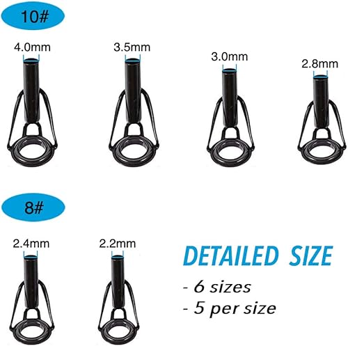 Anelli Canna da Pesca 30pcs Anello di Guida per Canna da Pesca Ceramica Acciaio Inossidabile Kit di Riparazione per Anelli da Punta 2.2/2.4/2.8/3.0/3.5/4.0 - Ysert