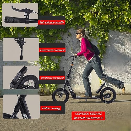 City Roller Kickscooter Adulti, Monopattino con Ruote Grandi da 290mm, Monopattino da Città Pieghevole con Freno a Mano e Freno, Altezza Regolabile, Capacità di Carico 150 kg - Ysert