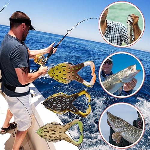 3 pezzi di rana da pesca,9 cm Esche per rana doppia elica,Esca artificiale morbida rotante a 360 °,Esca per la Pesca della Rana in Silicone,Esche Rana,per la pesca all'aperto - Ysert