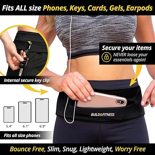 Build & Fitness Marsupio Running con Cerniera e Portachiavi – Marsupio Corsa Leggero, Comodo – Marsupio Sportivo per Cellulare, Carte, Integratori – Uomo e Donna – Palestra, Ciclismo, Escursionismo - Ysert