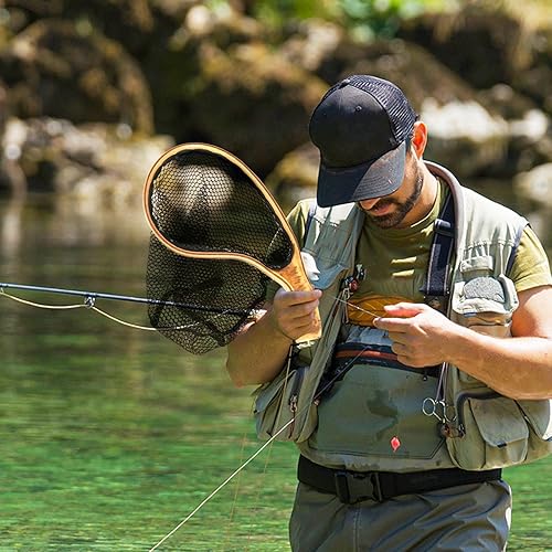 Rete da pesca a mosca, Guadino da pesca - Rete da trota per attrezzi da pesca - Guadino per pesci con manico in legno, attrezzatura da pesca per laghetto, rete per spigole sicura per i pesci, - Ysert