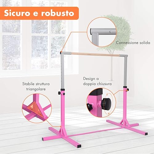 Barra Orizzontale per Bambini Sbarra da Ginnastica Allenamento a Casa Altezza Regolabile 91-150 cm (Rosa) - Ysert