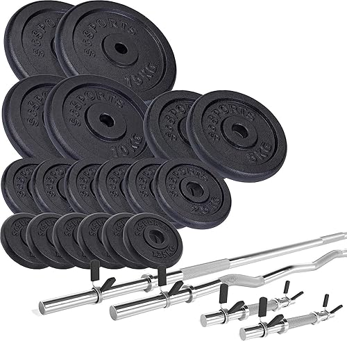 Bilancieri con Pesi - Set da 100/83/55/35/29/28 kg, Dischi Pesi in Ghisa, Ø 31 mm, Barra in Acciaio, Presa Antiscivolo, Nero - Manubri, Sbarra, Palestra - Ysert