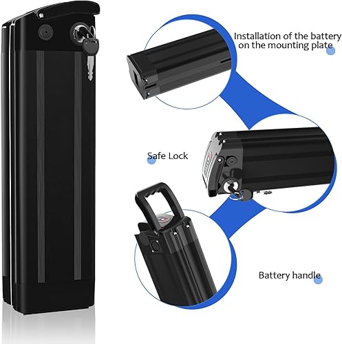 Silver Fish Batteria E-Bike da 36V 15AH Batteria per Bici Pieghevole e Biciclette Elettriche, con Caricabatterie USB (Nero-YM04-36V15AH) - Ysert