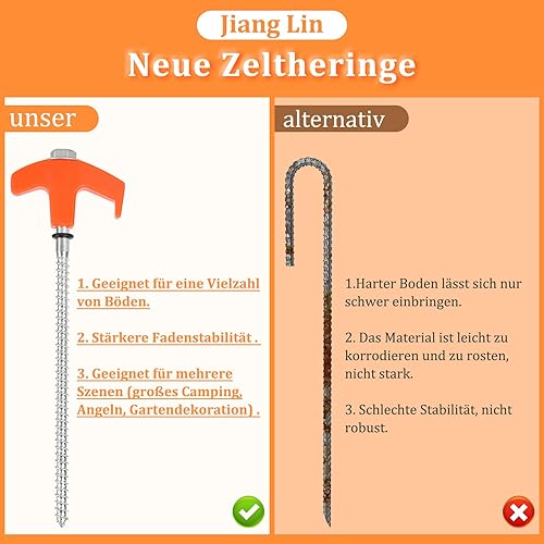 Set di 10 picchetti a vite, in acciaio, da campeggio, da 20 cm, per campeggio e attività all'aperto, picchetti a vite per terreni duri, foreste, prati, erba - Ysert