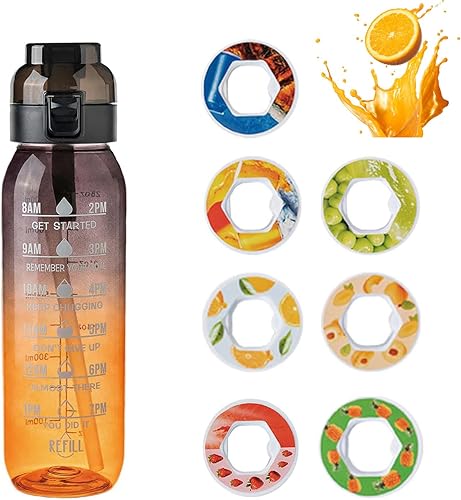 Air Bottiglia d'acqua 1000ml Sport Air Borraccia con 7 Cialde Aromatiche, Senza BPA Borracce Tritan Cialde Aromi Frutta Profumate Borraccia Prova di Perdite Tazza d'acqua con Cannuccia (Rosa) - Ysert