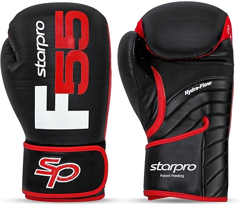 Starpro Guanti Boxe Professionali in Pelle Cronos Sintetica Premium. Guantoni Allenamento Donna e Uomo per Sparring, Muay Thai, Kickboxing, Fitness, Pugilato - Nero& Rosso - 10oz 12oz 14oz 16oz - Ysert
