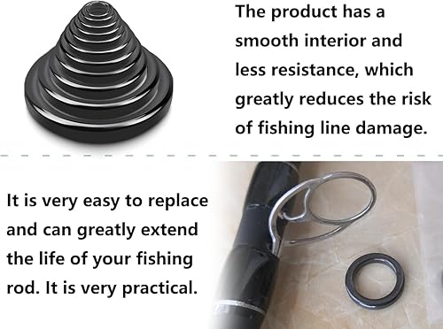 44 Pezzi Set di Anelli per Canna da Pesca,Anello terminale in Ceramica,Guide in Ceramica,Anello per Punta di Canna da Pesca,della Guida di Canna (Nero,3,76 mm-29,8 mm) - Ysert