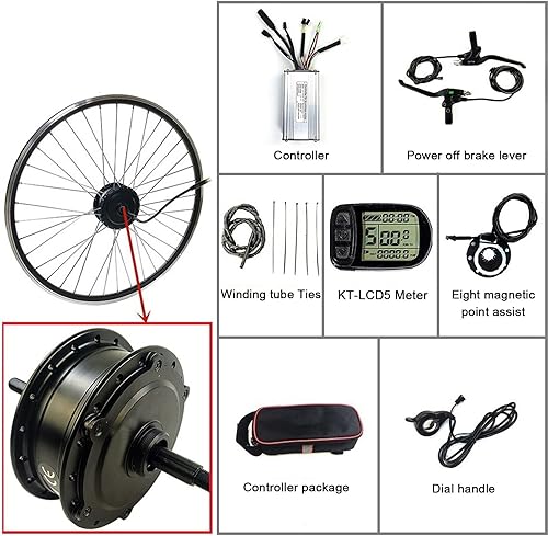 Cashwise Kit Motore mozzo Elettrico, Kit Motore mozzo Ruota Posteriore, Kit di conversione ebike, per Giro di conversione Bici elettrica,24V/250W-28inch - Ysert