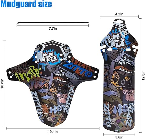 Parafango Bici MTB,Parafanghi 2 Pezzi Fashion Printing Styles Compatibili 26' 27,5' 29 Pollici Parafango Posteriore e Anteriore per Bicicletta MTB,8 Fascette per Cavi - Ysert