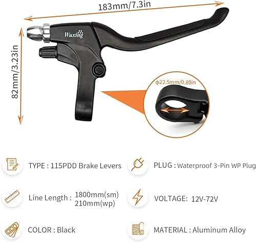 Leve freno per bicicletta elettrica in lega di alluminio con cavo WP impermeabile a 3 pin Mountain Bike Maniglie freno antiscivolo sinistra destra Accessori per biciclette - Ysert