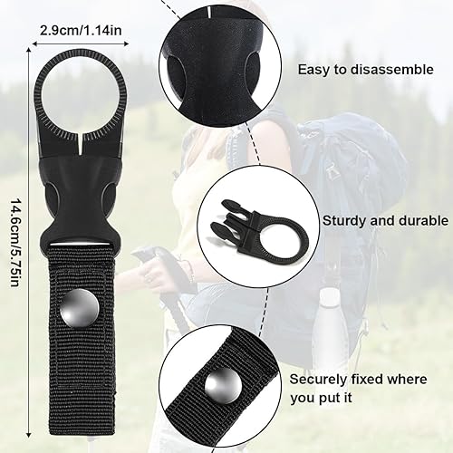 Clip Porta Bottiglia d'Acqua, 4pcs Fibbia per Bottiglia d'Acqua,Clip Portabottiglie Cintura Esterni,Clip con Fibbia Borraccia,portaborraccia con moschettone in nero, per campeggio, à suspendre - Ysert