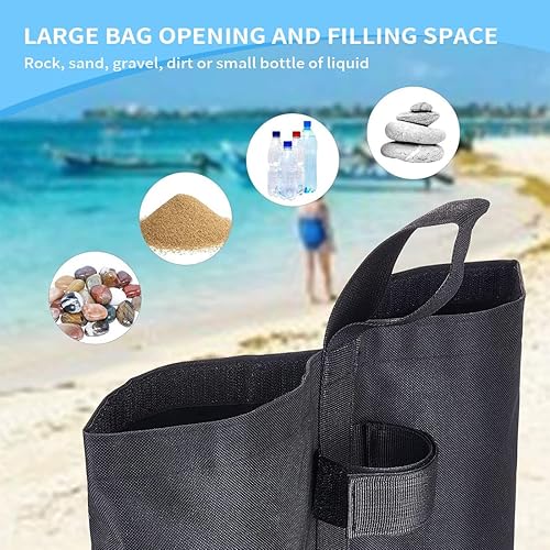 QOCUILC Set di 4 Sacchi di Sabbia per Gazebo e Ombrelloni, Pesi Zavorra a Doppia Camera, Fissaggio Facile, Caricabili Fino a 7kg, per Tende, Treppiedi e Altro, Nero - Ysert