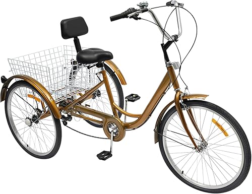 Bicicletta da carico da 24 pollici, 6 marce, triciclo pieghevole con cestino per la spesa, triciclo per adulti, bici con luce a LED, porta bicchiere - Ysert