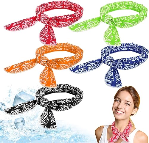 IHLOOTD Sciarpa Rinfrescante, 5pcs Asciugamano per Il Ghiaccio Estivo, Traspirante Bandana Rinfrescante Istantaneo, Fasce Raffreddamento per Il Collo, per Passeggiate Equitazione All'Aperto (A) - Ysert