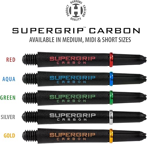 Harrows Alberi Supergrip Carbon Silver, Medio, Flusso Aerodinamico Aumentato, Alberi Dardo, 3 Alberi per confezione, 3 confezioni incluse (9 alberi in totale).. - Ysert