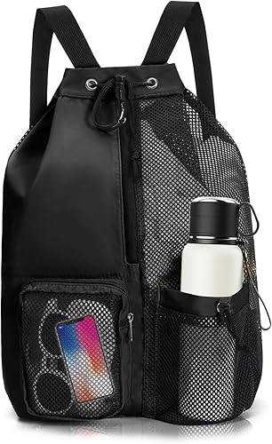 Borsa da Spiaggia In Mesh, 48 * 29 * 15 cm Zaino Sportivo Impermeabil, Zaino da Spiaggia con Coulisse, Zaino da Nuoto Unisex, Zaino da Bagno, per Nuoto, Sport, Viaggi, Fitness - Ysert