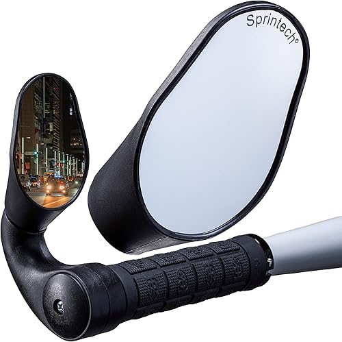 Specchietto Retrovisore Bici - City XL Specchietti Bici Con Vetro e Un Guscio ABS per Manubri Di Diametro 16-20mm - Leggero e Totalmente Aggiustabile per Mountain Bike, E-Bike, Scooter - Sprintech - Ysert