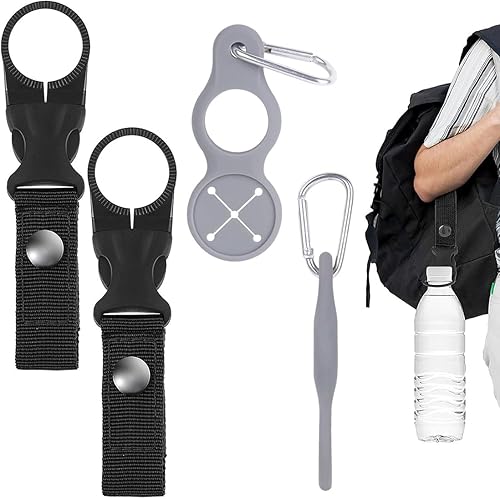 Clip Porta Bottiglia d'Acqua, 4pcs Fibbia per Bottiglia d'Acqua,Clip Portabottiglie Cintura Esterni,Clip con Fibbia Borraccia,portaborraccia con moschettone in nero, per campeggio, à suspendre - Ysert