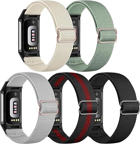 5 Pezzi Cinturino Compatibile con Fitbit Charge 6/5 per Donne e Uomini, Sportivo Ricambio in Nylon Regolabile Traspirante - Ysert