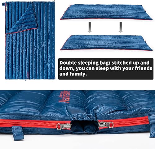 Naturehike 800FP Sacco a pelo ultraleggero da campeggio invernale in piuma d'anatra Sacco a pelo impermeabile in piuma per adulto 200×80cm Da -10 ℃ a 6 ℃ Può essere giuntato Unisex-Blu Navy - Ysert