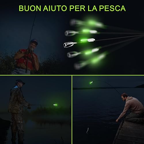 TobeBright Bastoncini Luminosi da Pesca, Pesca con Bastoncini Luminosi Notturni a LED per la Pesca Notturna, Pesca Mattutina, All'aperto e in Campeggio, Verde, Confezione da 5 - Ysert