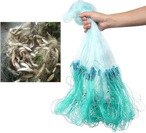 Rete da Pesca 50 M di Lunghezza 1,5 M di Altezza - 3 Strati in Nylon Pesante Con Accessori per Galleggiante, Lavello a Rete Piccola - Strumento Pratico Regali (3 Dita) - Ysert