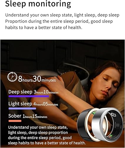 Smart Ring Fitness Tracker per Uomini e Donne, IP68 Impermeabile Fitness Sonno Frequenza Cardiaca Ossigeno nel Sangue Tracker Smart Ring, Bluetooth Fitness Tracker Anello - Ysert