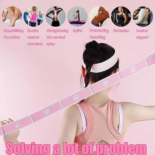 2pezzi Cinghia Yoga,Elastico Fasce di Resistenza,Fasce Elastiche Fitness,Bande Elastiche Rosa per Pilates,Banda Elastica Yoga a 8 Anelli,per l'allenamento Della Flessibilità,Ginnastica,Yoga,Fitness - Ysert