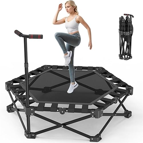 Trampolino rimbalzante Pieghevole, Mini Trampolino Mini Fitness Silenzioso per Allenamento a casa con barretta Regolabile, Trampolino di Esercizio Silenzioso per Allenamento Personale Interno - Ysert