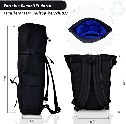 Zaino Rolltop per uomo e donna – Zaino Rolltop in PET riciclato – Zaino in tinta unita ultra leggero con scomparto per computer portatile – Zaino urbano resistente all'acqua - Ysert