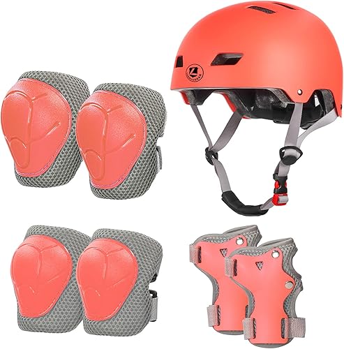 LANOVAGEAR Set di Casco Protezione Bambini con Casco Regolabile Ginocchiere Gomitiere e Polsiere per Skate Bicicletta Pattinaggio Monopattino Skateboard (2-8Anni - Ysert