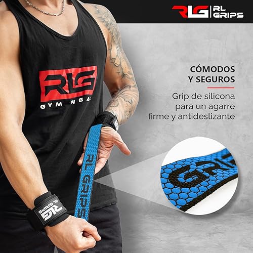 RL Grips® Straps Gym con Fasce per i Polsi per Il Sollevamento Pesi e Il Powerlifting - Fasce per la Schiena con Protezione per i Polsi - Maniglie da Palestra per Il Sollevamento Pesi - Ysert