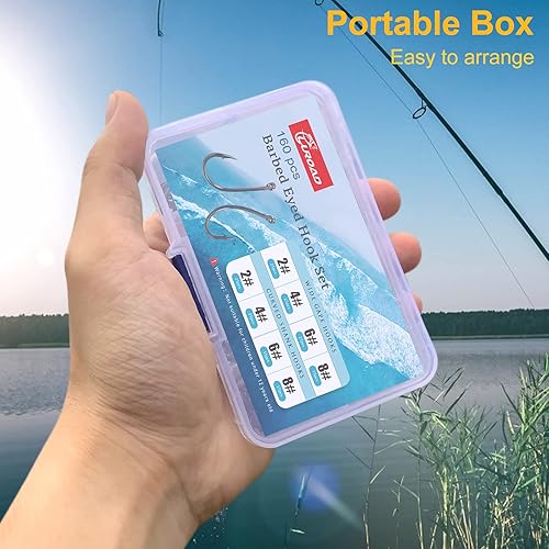 Set di Ganci da Pesca alla Carpa, 160 pezzi con Gambo Curvo/Ampio Gape per Carpa, Accessori da Pesca in Teflon con Gancio in Plastica, Dimensioni 2, 4, 6, 8, 10 - Ysert