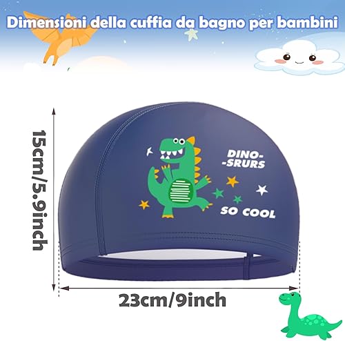Echehi Cuffia Piscina Bambino Dinosauri 2 pezzi, Cuffia Piscina Uomo in Poliestere, Cuffia Piscina da 1 a 7 Anni - Ysert