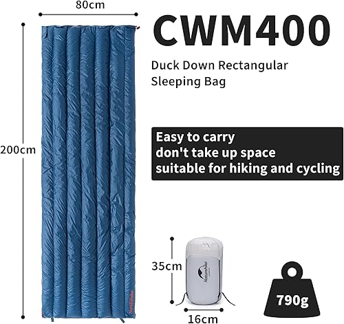 Naturehike 800FP Sacco a pelo ultraleggero da campeggio invernale in piuma d'anatra Sacco a pelo impermeabile in piuma per adulto 200×80cm Da -10 ℃ a 6 ℃ Può essere giuntato Unisex-Blu Navy - Ysert