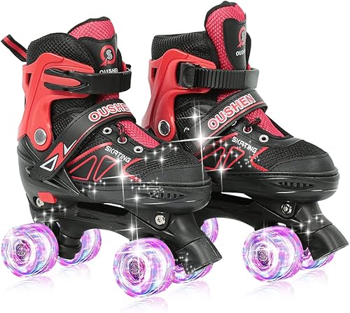 Pattini in linea/pattini Quad per bambini con/senza ruote luminose, misura regolabile da 31 a 38 comodi e traspiranti Inline-Skates Roller Skates per ragazze e ragazzi adolescenti principianti - Ysert