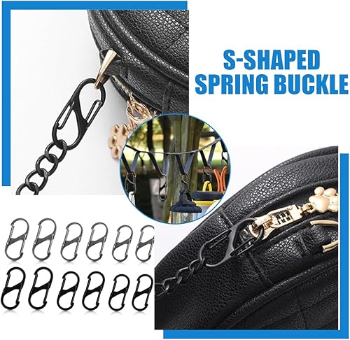 12 pezzi moschettone, moschettone nero per pesca, viaggio, campeggio, moschettone a S, moschettone da arrampicata, moschettone piccolo, portachiavi a moschettone, moschettone, mini moschettone - Ysert