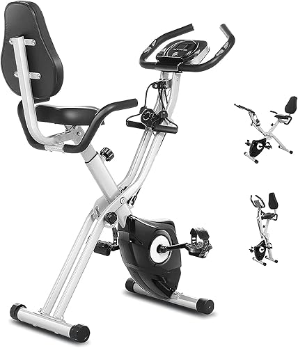 Cyclette, cyclette pieghevole con attacco app, 10 livelli di resistenza regolabili e cardiofrequenzimetro, perfetto per allenamento a casa cardio grigio nero - Ysert