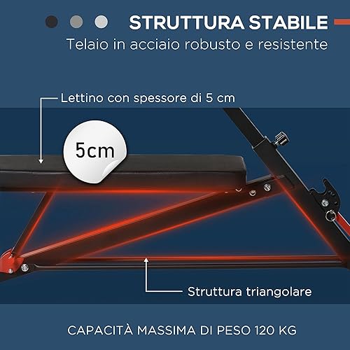 HOMCOM Panca Piana Palestra, Panca Pesi Regolabile per Allenamento a Casa, Panca Palestra Multifunzione con 1 Regolazione Piana e 2 Reclinazioni, 4 Regolazioni del Piede, Nero - Ysert