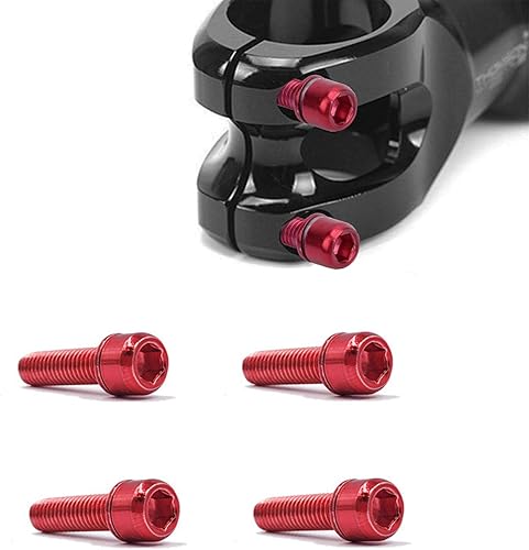 Viti in Lega di Titanio Bici in Lega di Titanio Vite da Bicicletta con Rondelle Bulloni Fissi per Mountain Bike Bulloni Conici in Lega M5 x 18 mm per Attacco Manubrio MTB in Lega, Rosso 6 Pezzi - Ysert